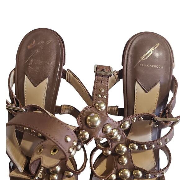 Brian Atwood Blaise Gold Stud Gladiator Sandals Brown Size 7 - Picture 7 of 8